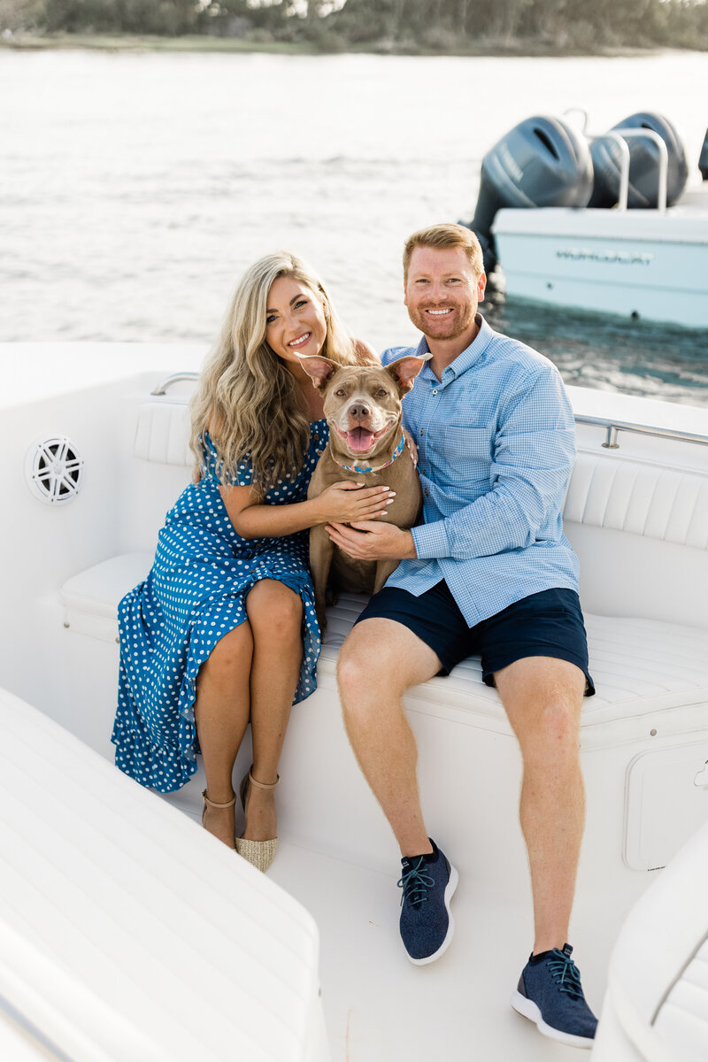 Dogs Boatd and Engagement Photos on the water in Beaufort NC