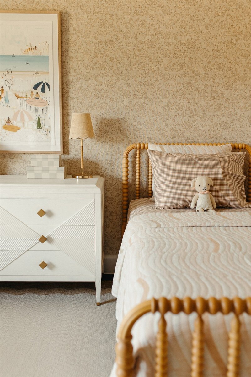 Natural, warm, whimsical bedroom, designed by Hope Miriam Designs in DFW