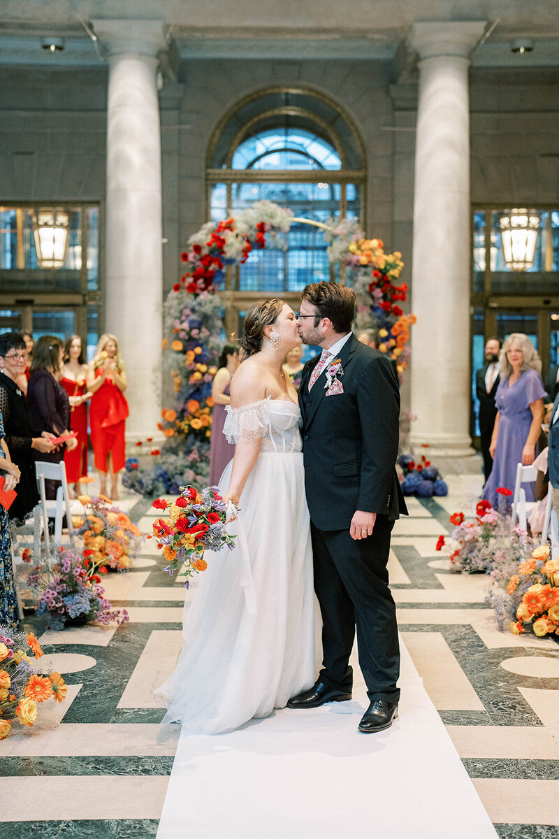 Contemporary, artful, and colorful fall wedding at a Historic Library with a Roof Terrace Overlooking the City with Shannon Wellington wedding planner and designer | The Free Library of Philadelphia | Philadelphia PA | Denise Marie Photography | Editorial Wedding Photographer based in Philadelphia PA