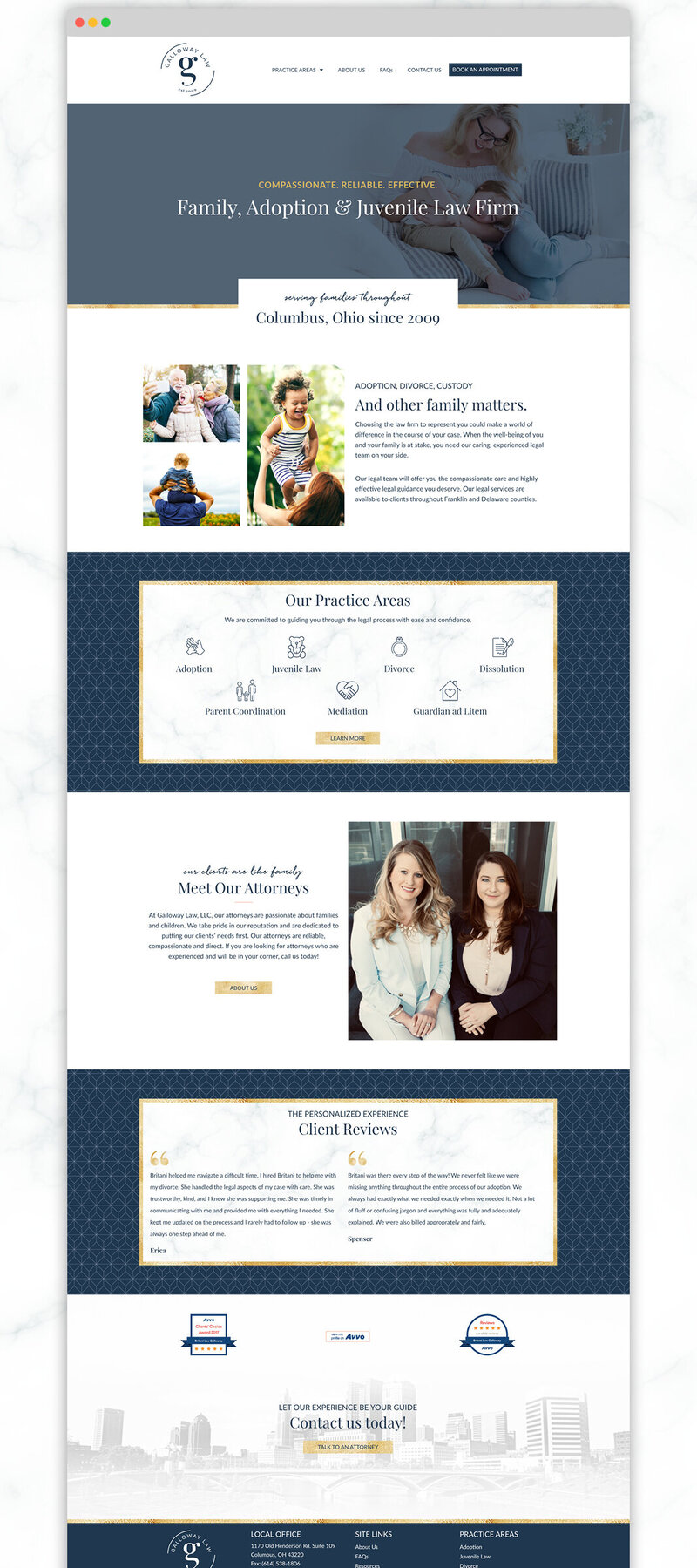 navy, gold & marble web design for law firm