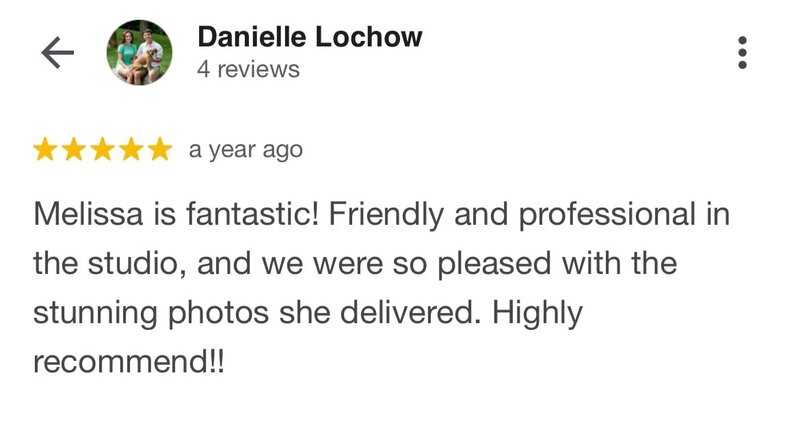 Danielle Lochow, describes Melissa as fantastic, friendly, and professional in the studio. She expresses their pleasure with the stunning photos Melissa delivered and highly recommends her services.
