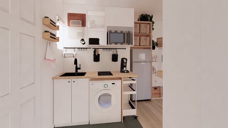 Aménagement petite cuisine pour créer du rangement fonctionnel, pour les petits budgets – projet Carole, par Sandrine Meurice Décoration.