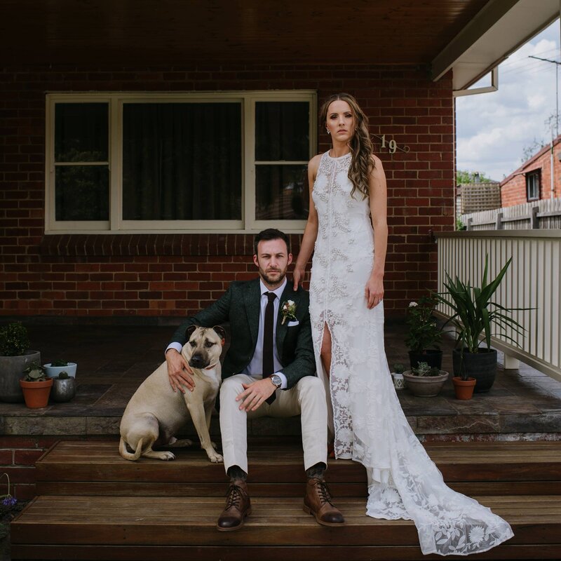 couple having photos before their collingwood childrens farm wedding