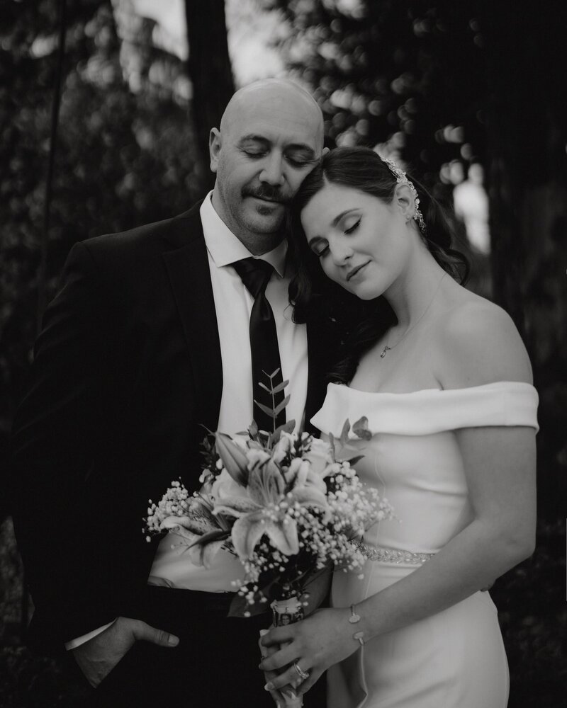 a bride and groom embracing
