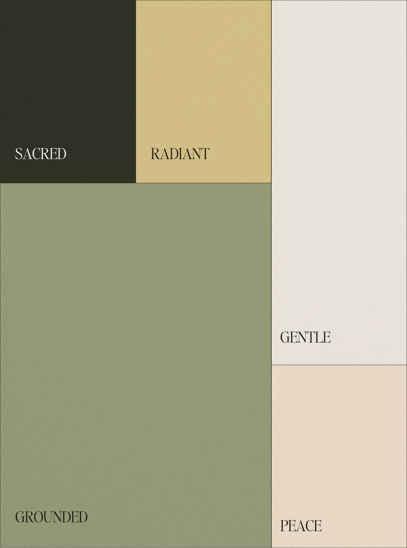 Custom color palette for Haven Wellness Studio branding by Her Higher Standard, using earthy greens, neutrals, and radiant tones for wellness-based businesses.