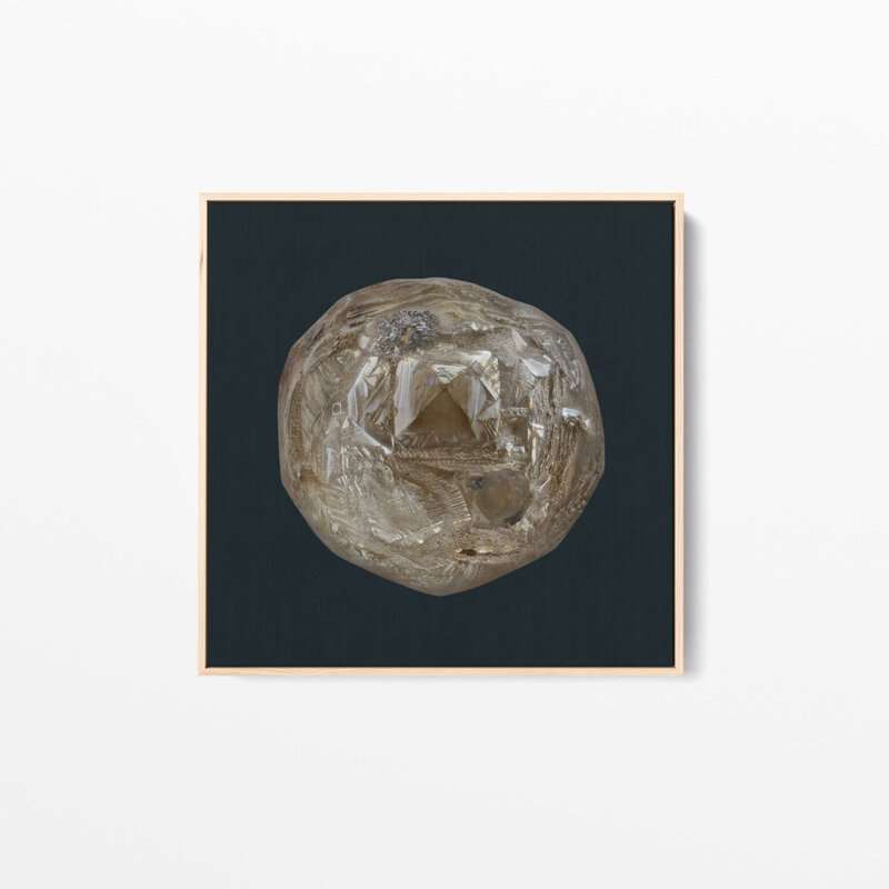 Fine Art Canvas with a natural wooden frame featuring Project Stardust micrometeorite NMM 3230 collected and photographed by Jon Larsen and Jan Braly Kihle