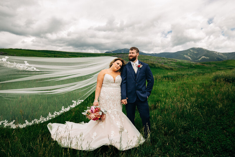 Bride and Groom portrait during Montana wedding