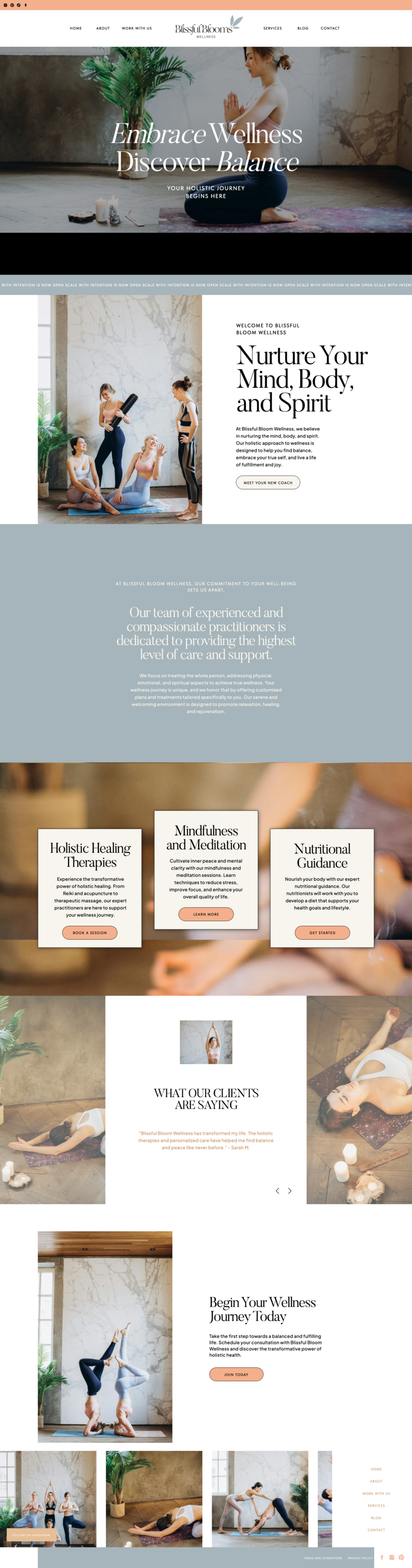 Explore a soothing and holistic Showit website designed for a wellness brand. Featuring a calming color palette and user-friendly layout, this site is perfect for promoting health and well-being.