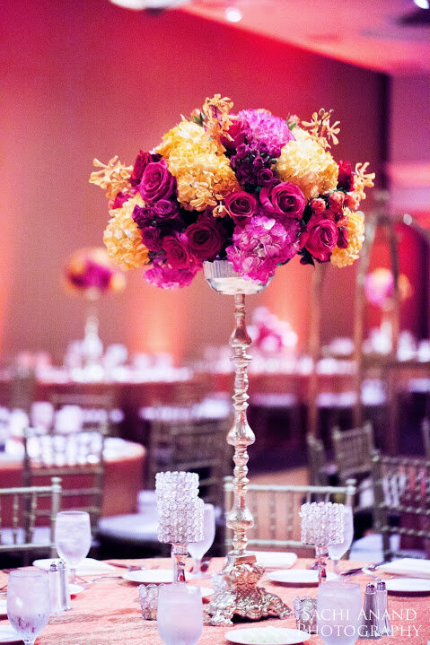 Luxury jewel-toned reception decor for Sudanese wedding celebration at Sheraton Pentagon City Hotel