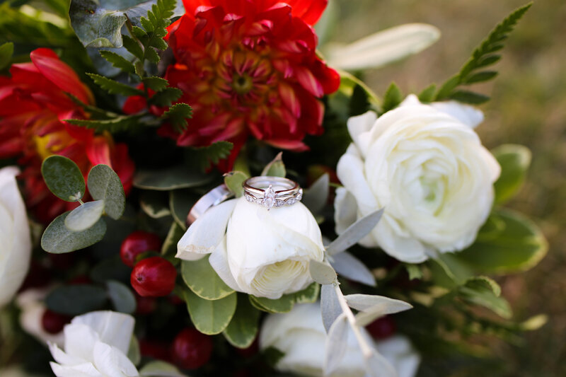Picture of Bouquet with ring on top of one flower | Bar Harbor Wedding Photography
