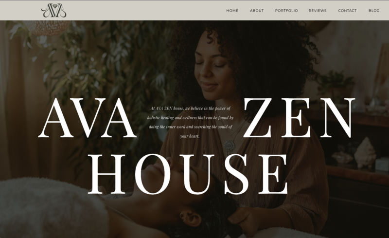Ava Zen website homepage design showcasing serene colors and calming user interface for a wellness brand.