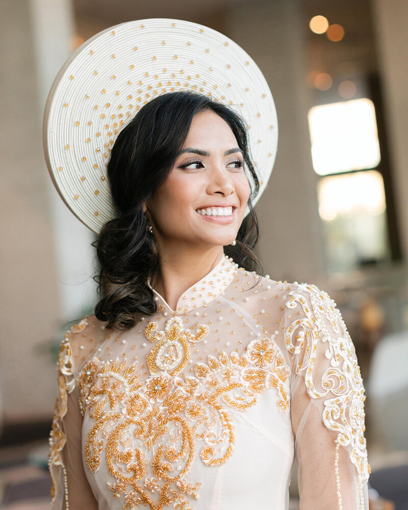 Vietnamese Tea ceremony. Traditional ao dai bride in Dallas Texas