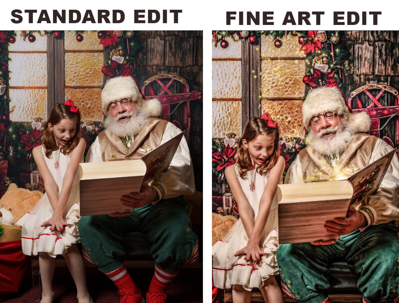 standard edited images vs. fine art edited images with Santa