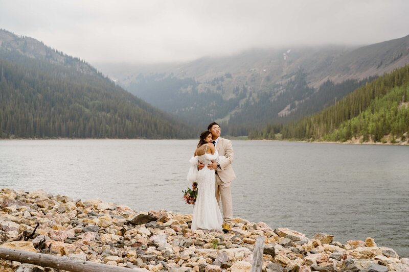 Couple elopes at an alpine lake in Summit County, Colorado