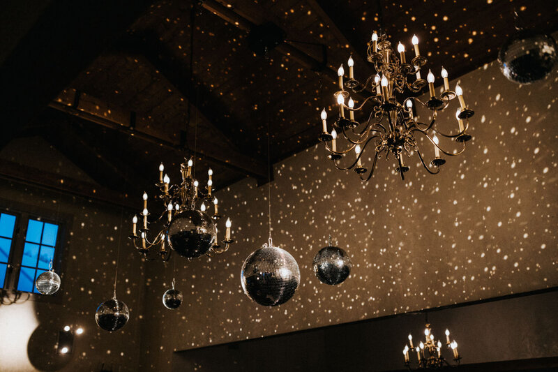 Elegant disco lights at Chateau Lill's Grand Room