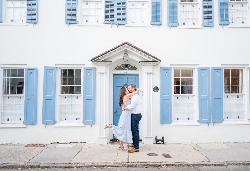 Engaged couple downtown Charleston SC
