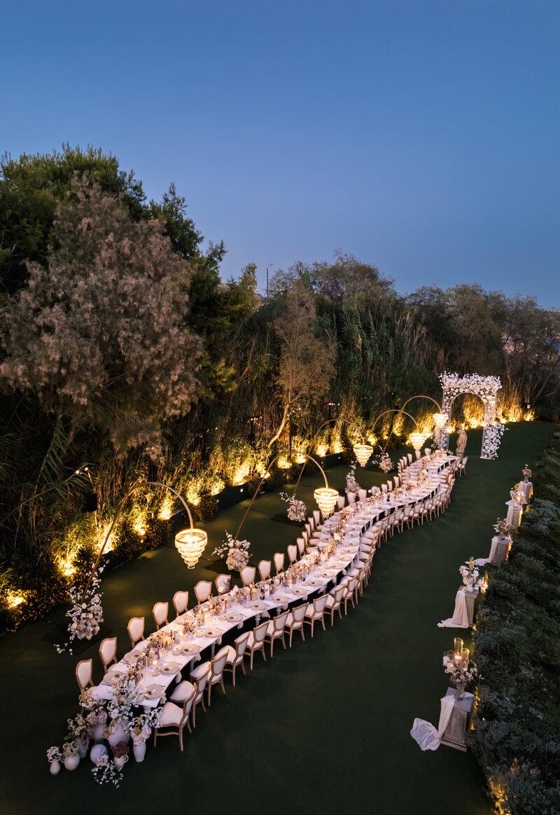 Serpentine wedding table outside in athens greece