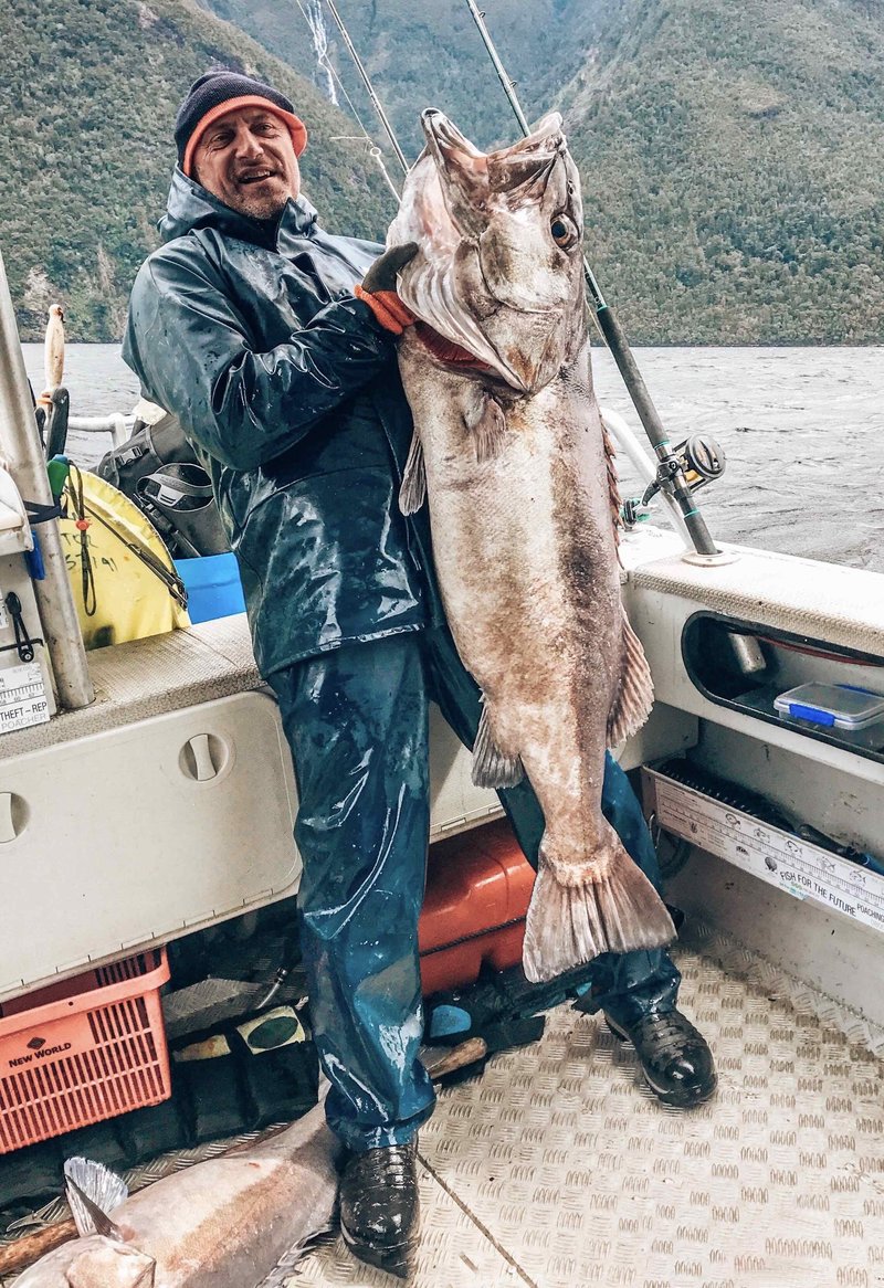Warren with a groper catch in Fiordland, New Zealand