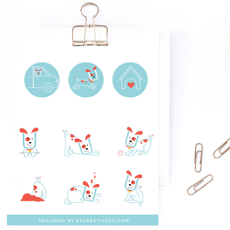 custom playful dog icons for dog daycare brand