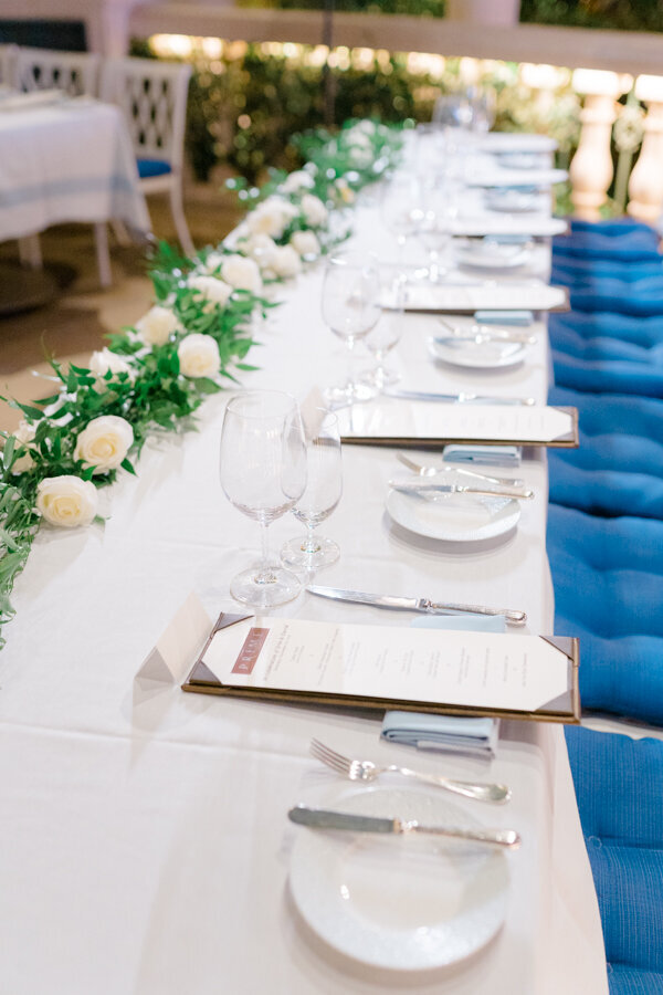 Table setup for wedding reception at Bellagio Prime Steak House