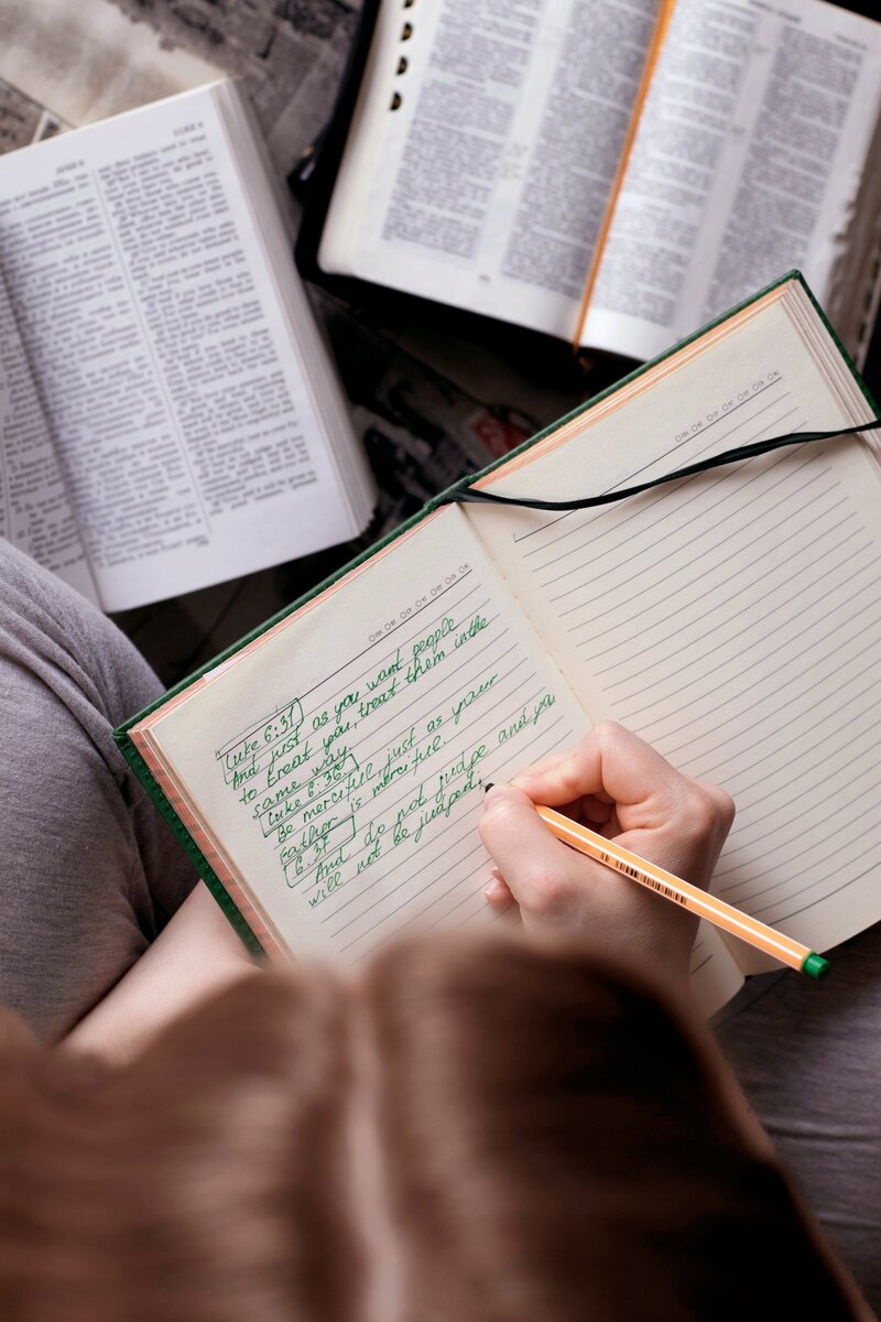 Open Bible on table during Christian therapy session in Amarillo, Texas.
