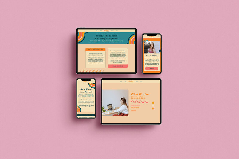 Mockups of Reichert Creative’s custom website design, featuring retro-inspired branding, clear site navigation, and conversion-focused lead generation elements.