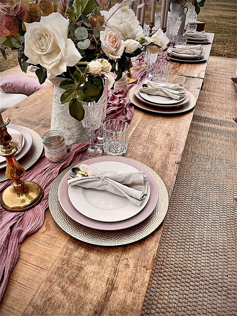 Rustic Rose table setting for wedding