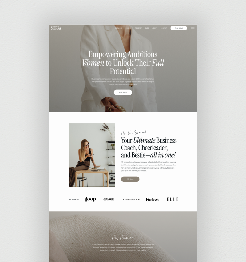 A screenshot of Cotswold Designs' Sierra Showit Website Template