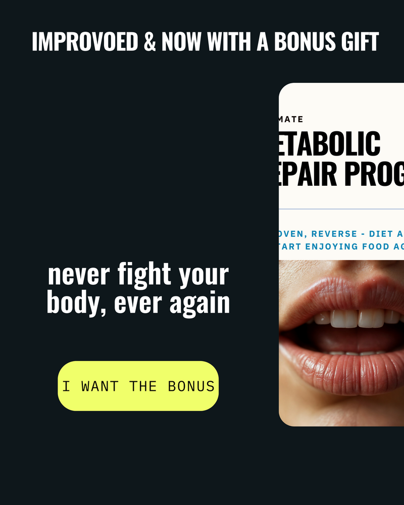 Ad for the Metabolic Repair Program "never fight your body, ever again"