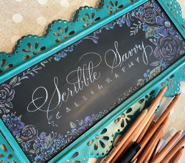 Scribble Savvy calligraphy in chalkboard
