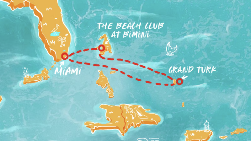 Ladies Getaway Cruise Itinerary Map: Miami, Sea Day, Grand Turk, Sea Day, Bimini, Miami