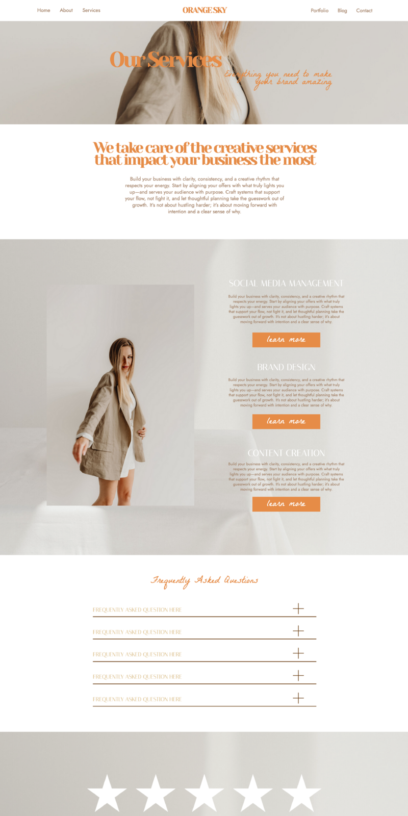The Orange Sky Website Template is the perfect website template for marketing agencies, virtual assistants, social media managers, designers, artists and other creative service providers. Includes blog pages and portfolio pages.
