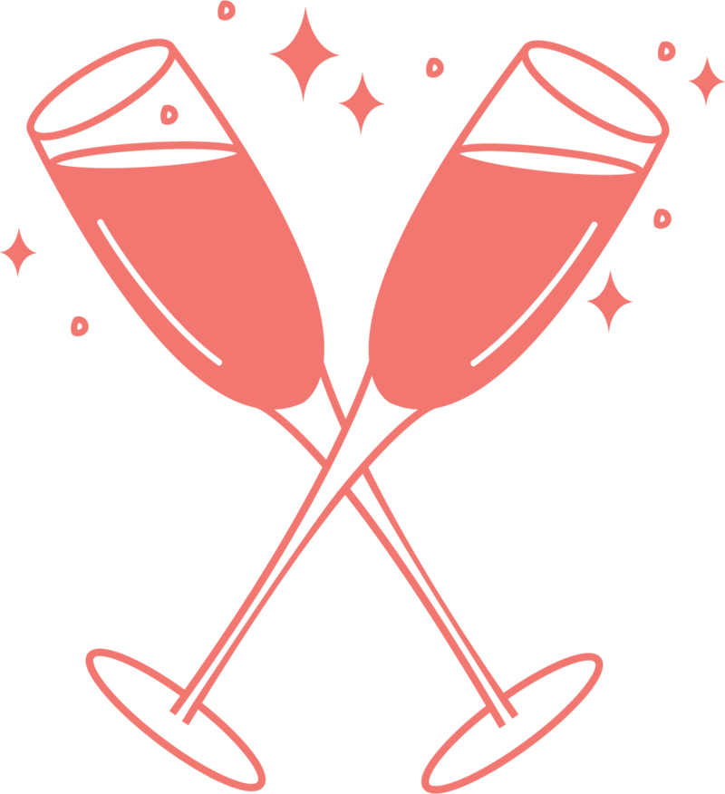 Custom illustration of champagne glass icon for Sassy Diva in coral