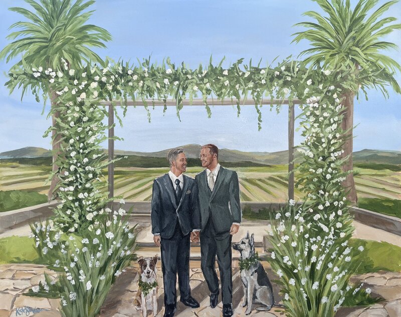 painting of bride and groom