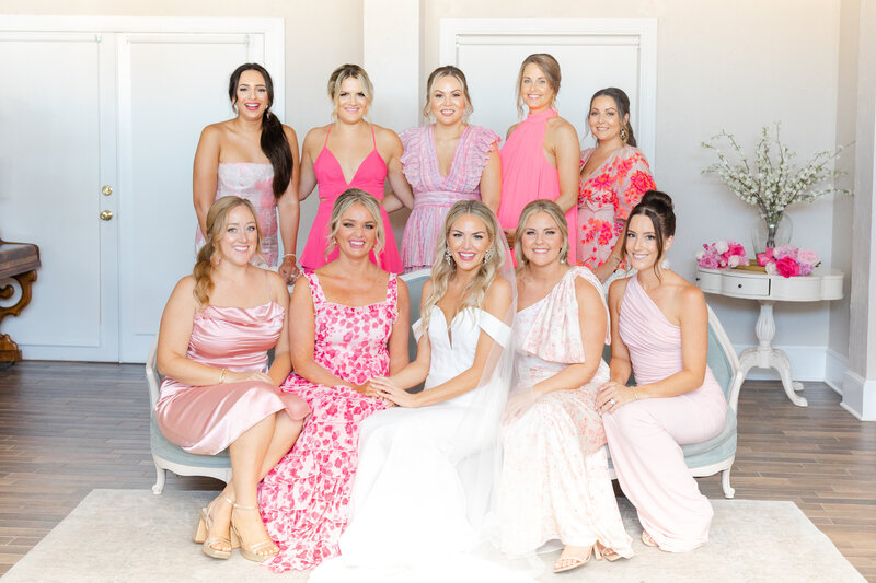 Bridal party getting ready for the wedding day in the bridal suite of The White Room wedding venue in St. Augustine Florida