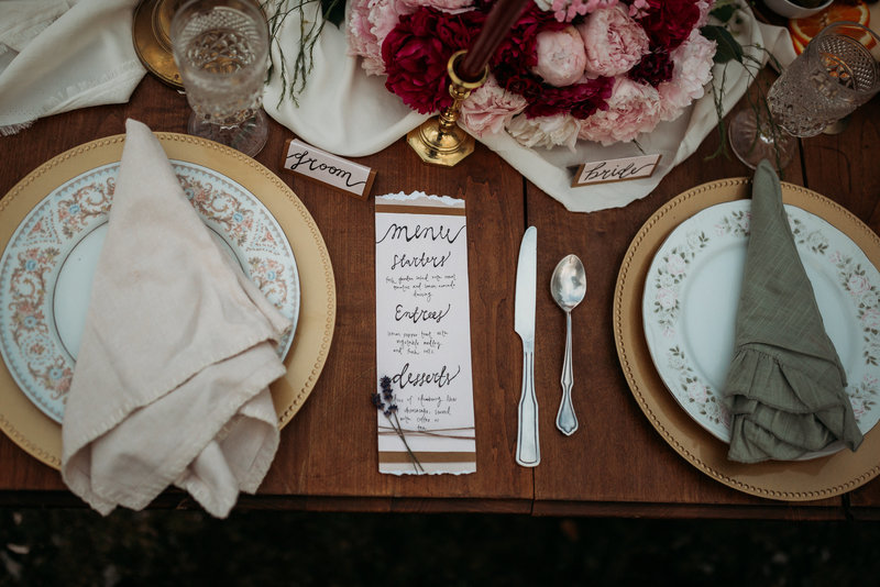 table setting for bride and groom elopment