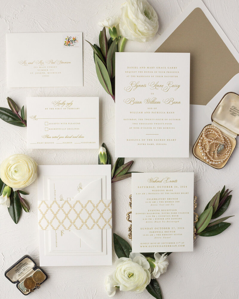 Gold letterpress wedding invitation