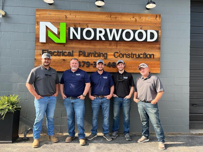 Ryan Waits, Glenn Norwood, Shane Pitts, Ashton Funburg, and Aaron Parker at Norwood Electrical Plumbing Construction