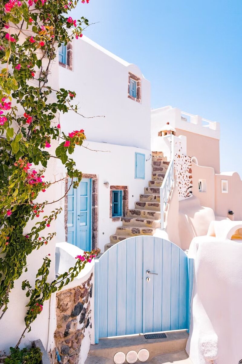 Greek White House with Blue Door