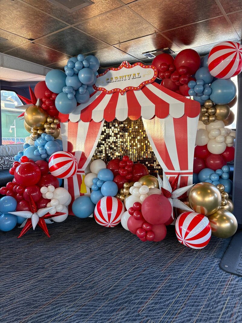 carnival themed birthday balloons and decor by Sarahs Celebrations