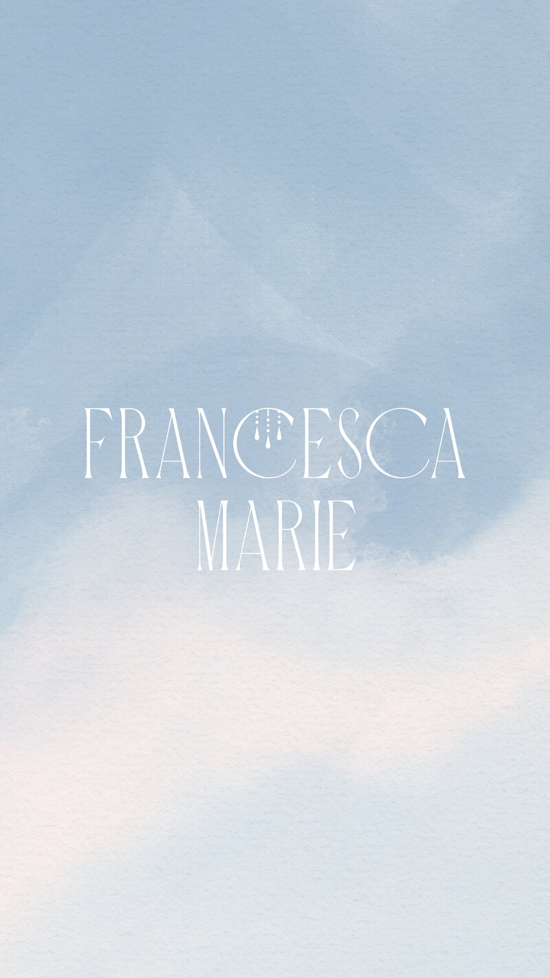 Graphic of Francesca Marie Photography logo on a light blue textured background