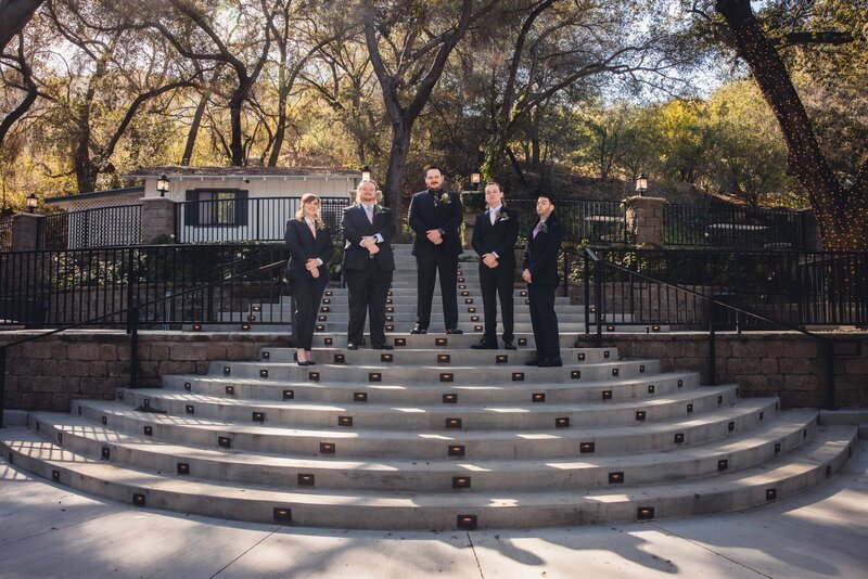 Groom with groomsmen in the ground of the Oaks at Duncan Lane, San DIego wedding venue