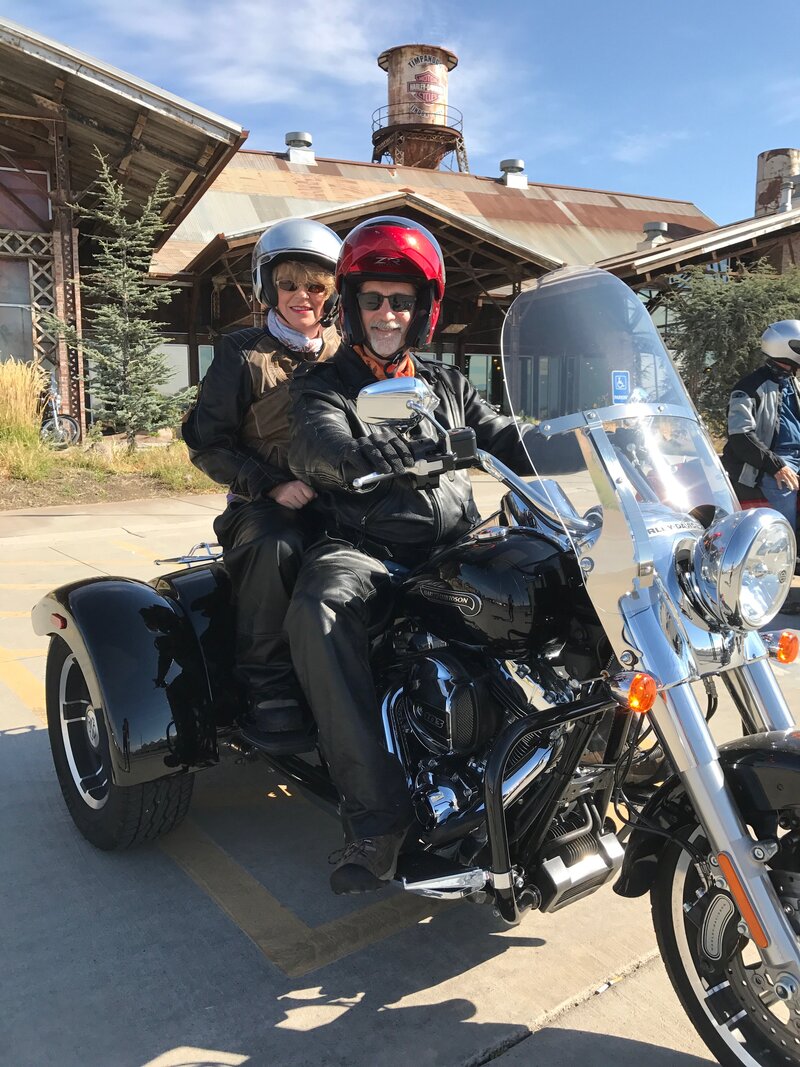Photo of Dr. McVey and Becky McVey on a Motorcycle Trip through Utah
