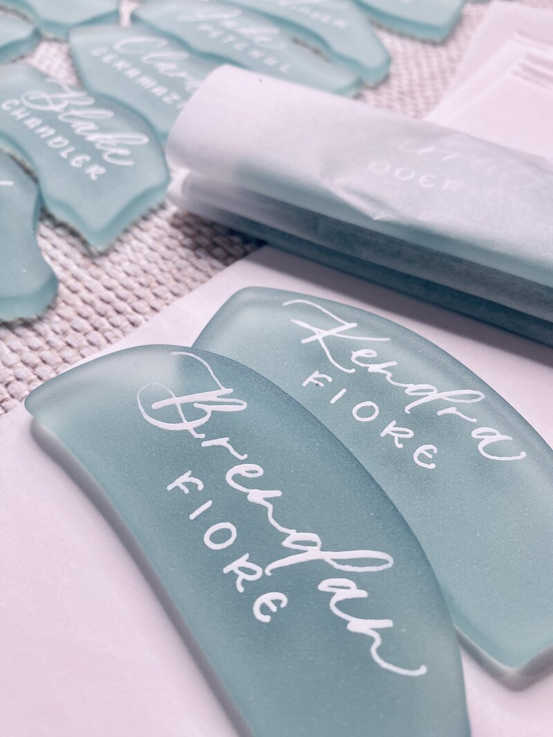green sea glass place cards 1