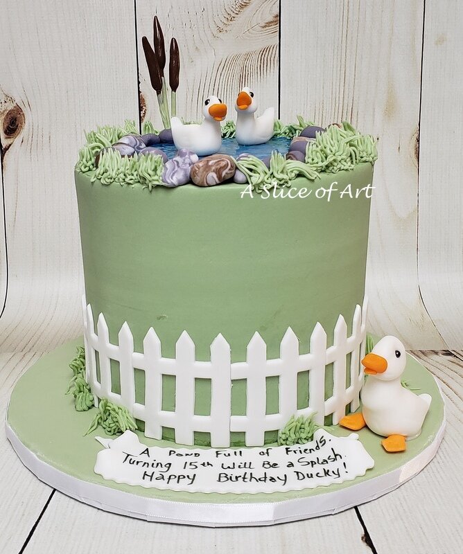 duck cake with fence cake