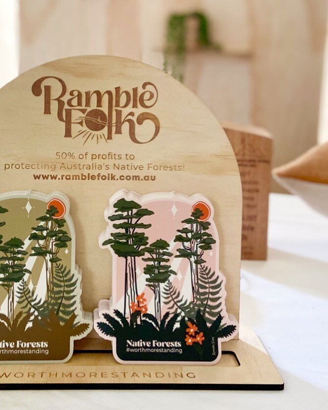 ramble folk forest stickers on wood stand
