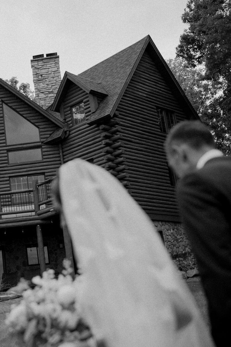 Bride and groom first look outside in Madison, WI.