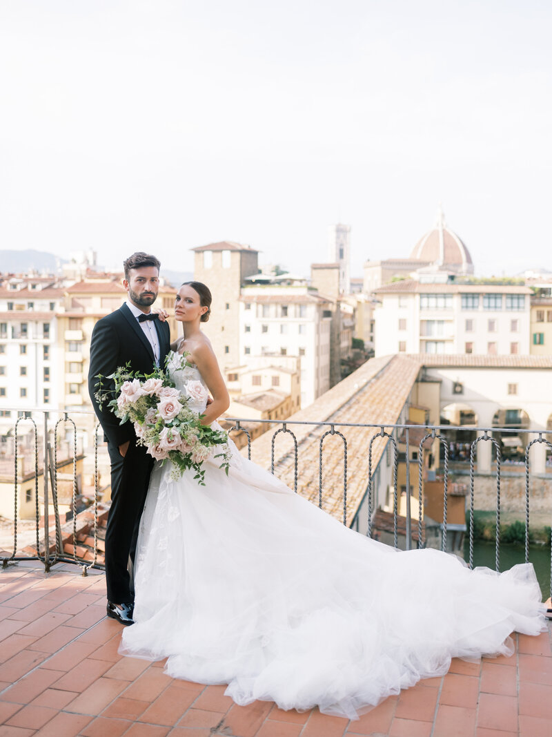 Bride in Dylan Parienty gown during wedding in Florence, Italy