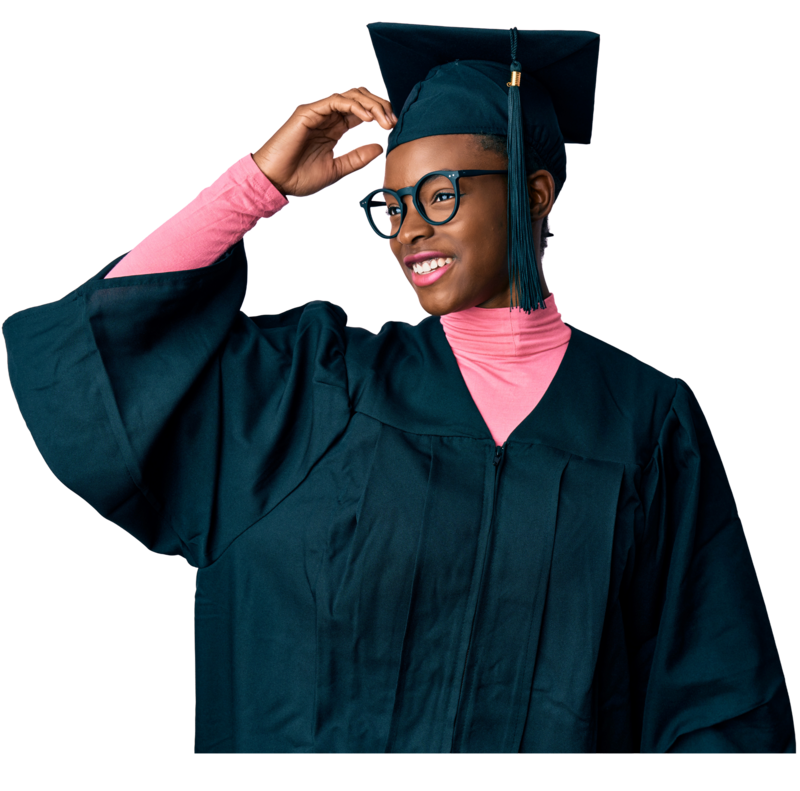 Student in graduation gown and cap smiling