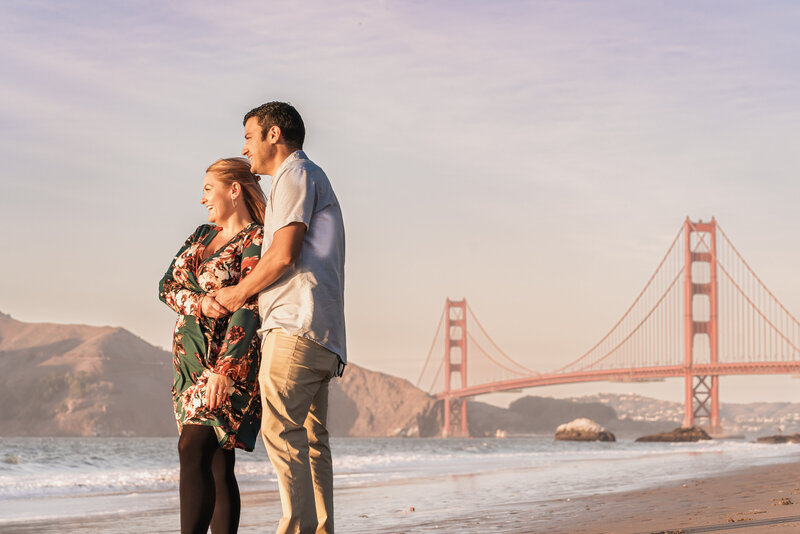 Sunset couple portrait at Baker Beach San Francisco